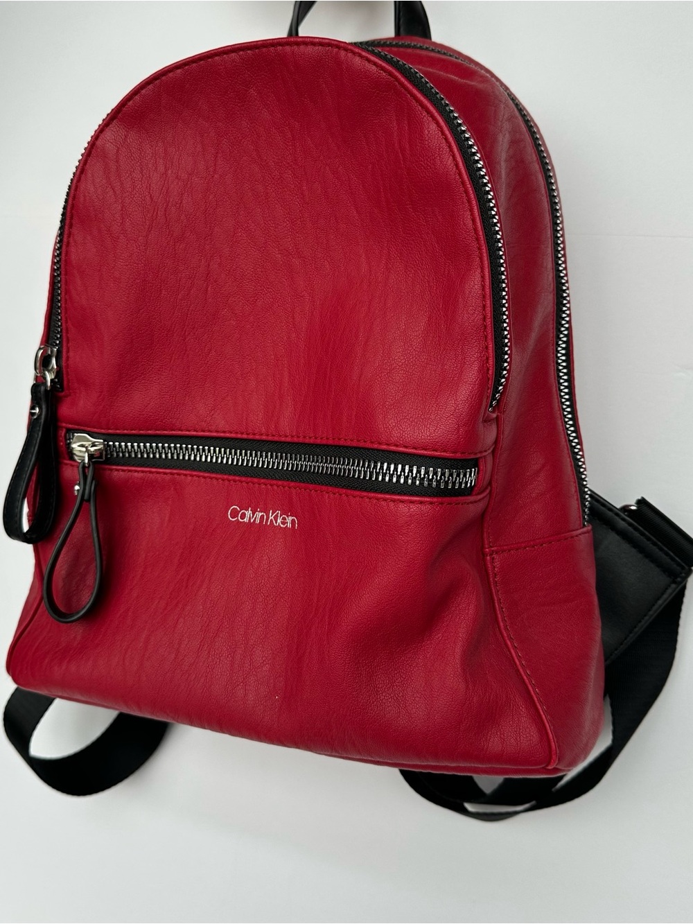 Calvin Klein Red Faux Leather Backpack Minimalist Streetwear Designer Bag